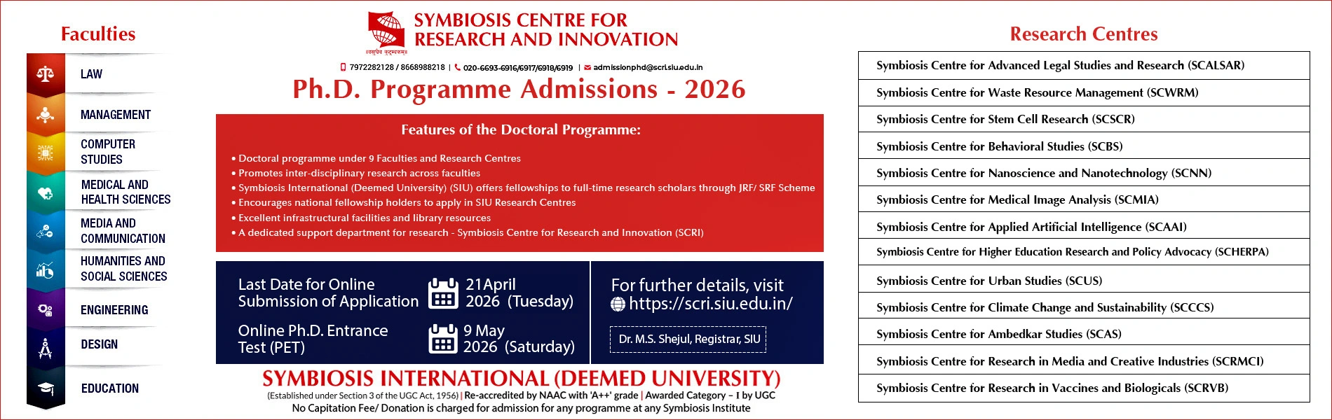 PH.D Programm Admission 2026 | SCRI